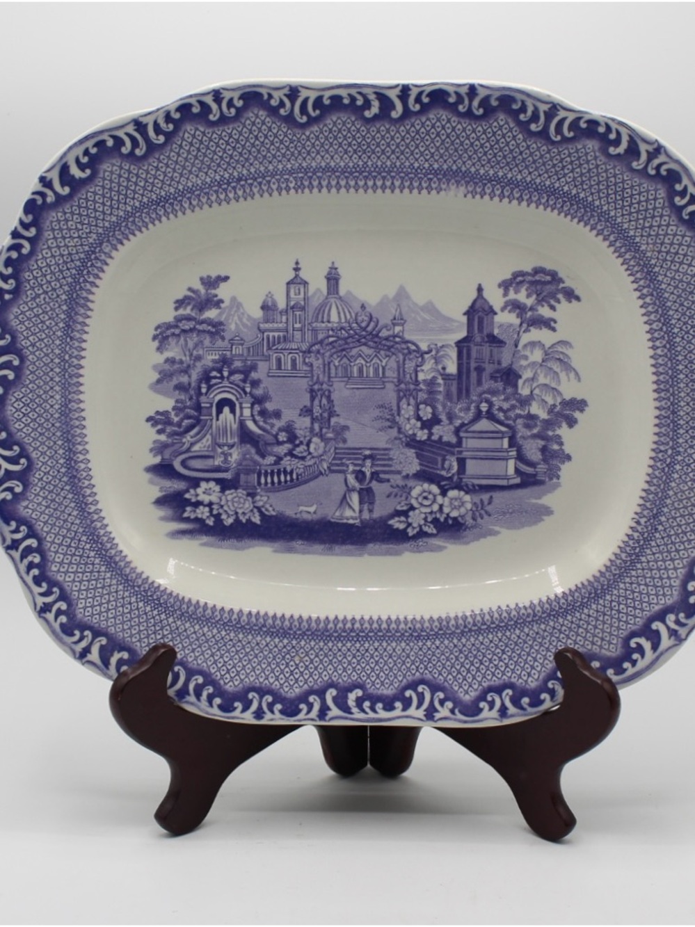 Antique Periwinkle Blue and White Transferware Platter, Rorstrand
